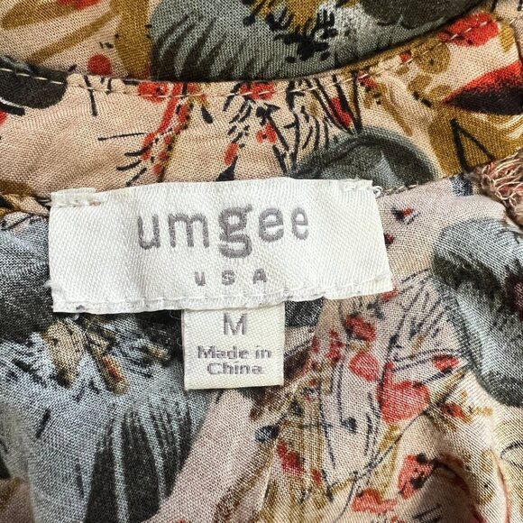 UMGEE Top Tan Floral Bell Sleeves Baby Doll Boho M Medium Cottagecore Fairy - Picture 6 of 8